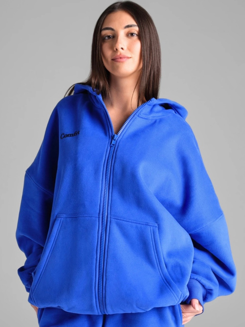 Comfrt Oversized Zip-Up Hoodie in Cobalt